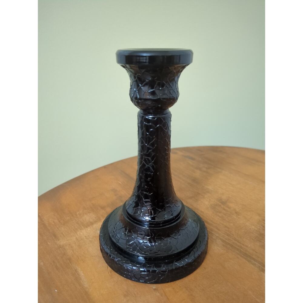 Smith Glass Company Black Crackle Single Candlestick 6 1/2"